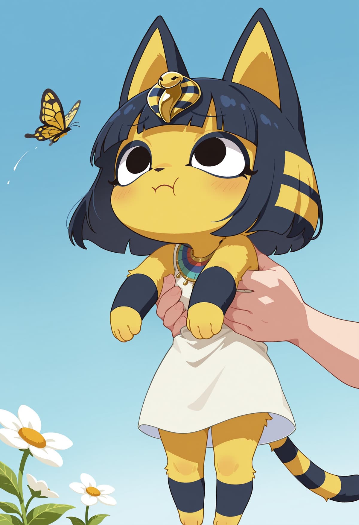 エジプト風衣装を着た猫型アンスロ女性キャラのフラットカラー画 - Stable Diffusion AI生成画像