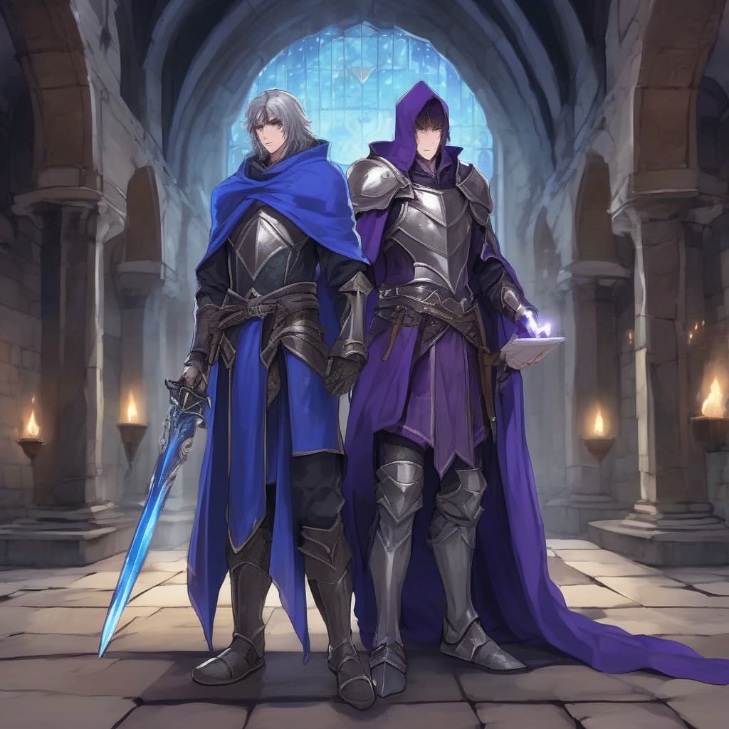 BL ファンタジー構図 - 騎士×魔法使い - Stable Diffusion AI 生成画像