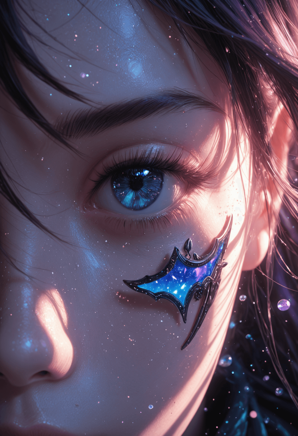 狐耳とマスクを付けた長髪少女の陰影が美しいダークなイラスト - Stable Diffusion AI生成画像