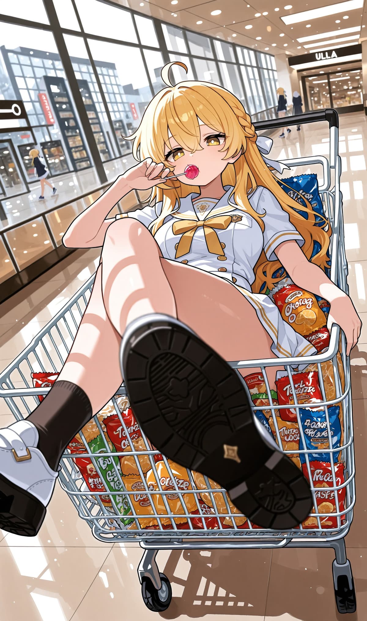 金色の長髪と黄色い瞳を持つ少女のシネマティックなイラスト - Stable Diffusion AI生成画像