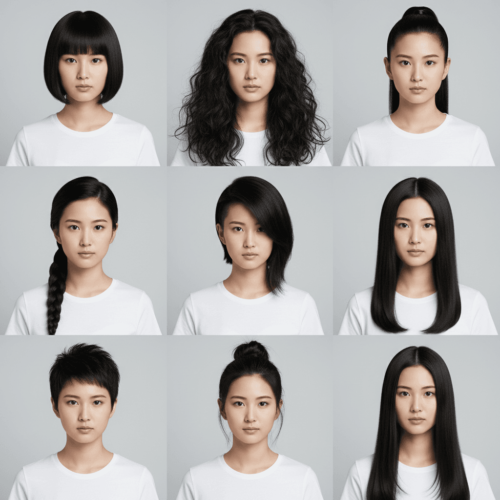 After: hairstyle-grid-9-variations Gemini 2.5 Flash Image AI 加工結果