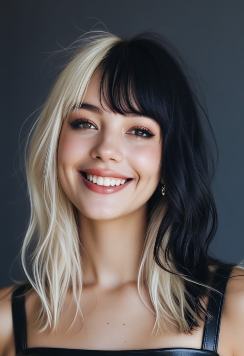 クロップドレザートップにピアスを付けた女性のアート肖像画 - Stable Diffusion AI生成画像