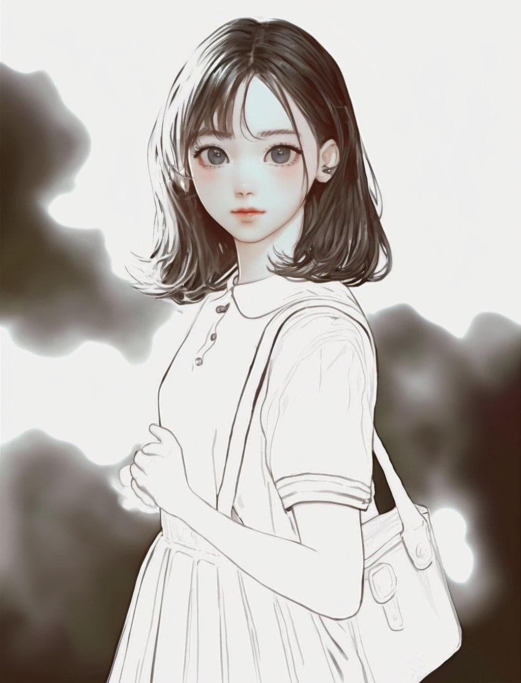 ピーターパンカラー白ワンピースの少女 - Midjourney