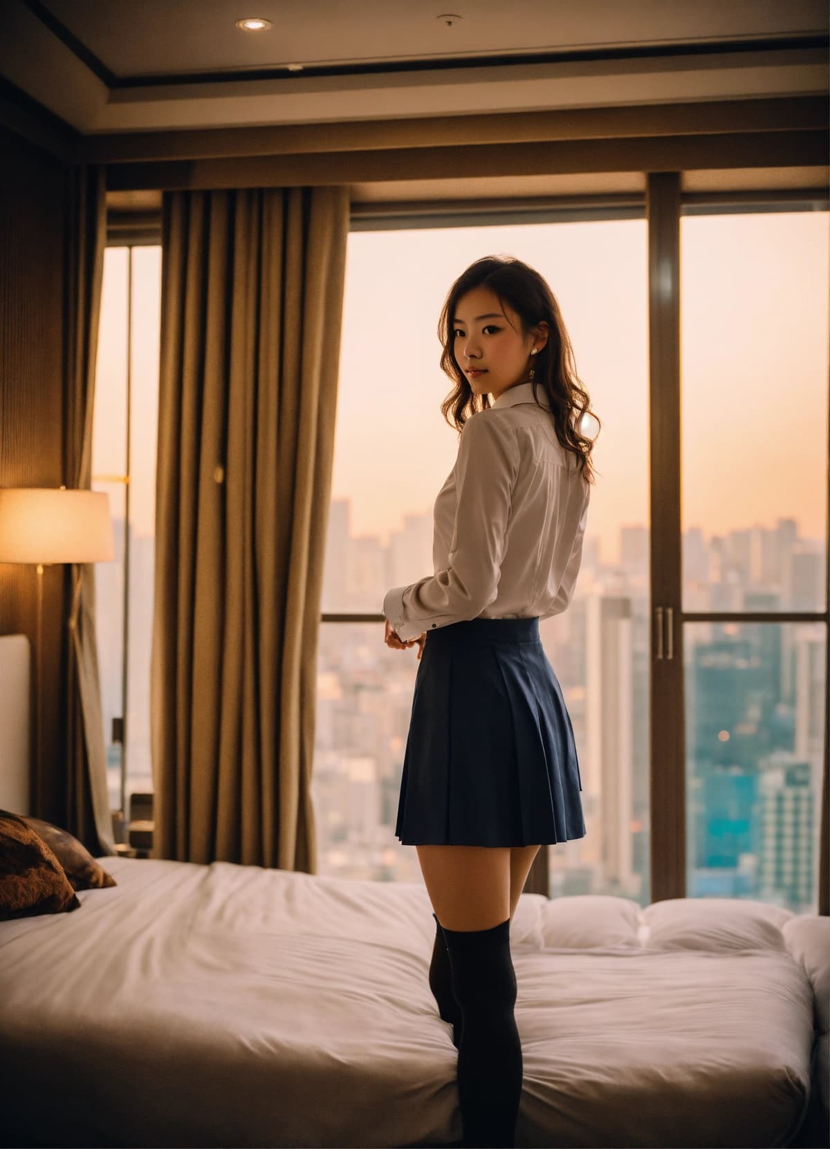 スタジオライティングで撮影した赤いカクテルドレスの女性。Stable Diffusion AI生成画像