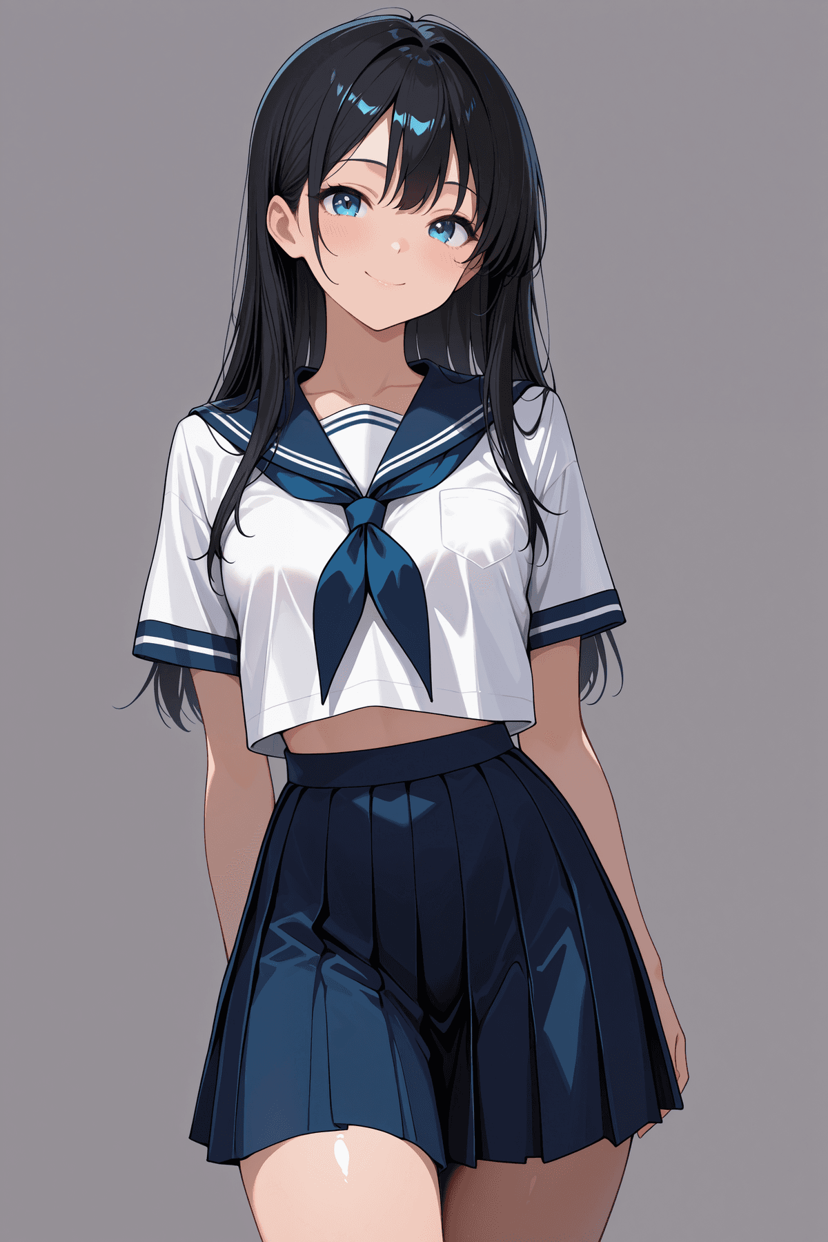 セーラー服にプリーツスカートの黒髪少女の高精細アニメイラスト - Stable Diffusion AI生成画像