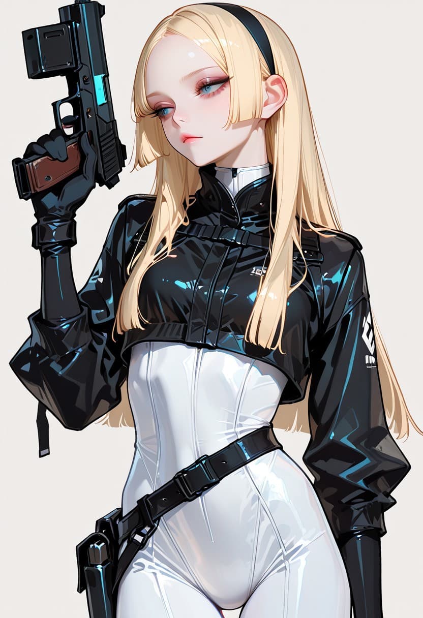 銃を構えるスレンダーな女性エージェントのセミリアルイラスト - Stable Diffusion AI生成画像