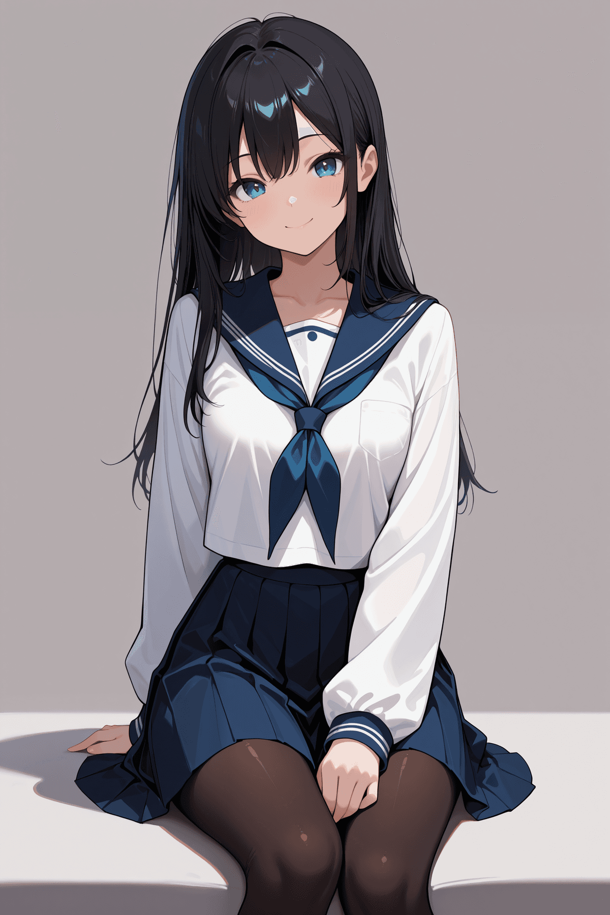 セーラー服を着た艶やかな黒髪ストレートロングヘアの少女 - Stable Diffusion AI生成画像